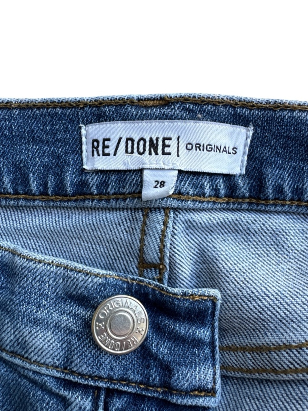 RE/DONE Originals High Rise Stove Pipe Jeans Size 28 Cropped Raw Hem Light Wash - Picture 4 of 7